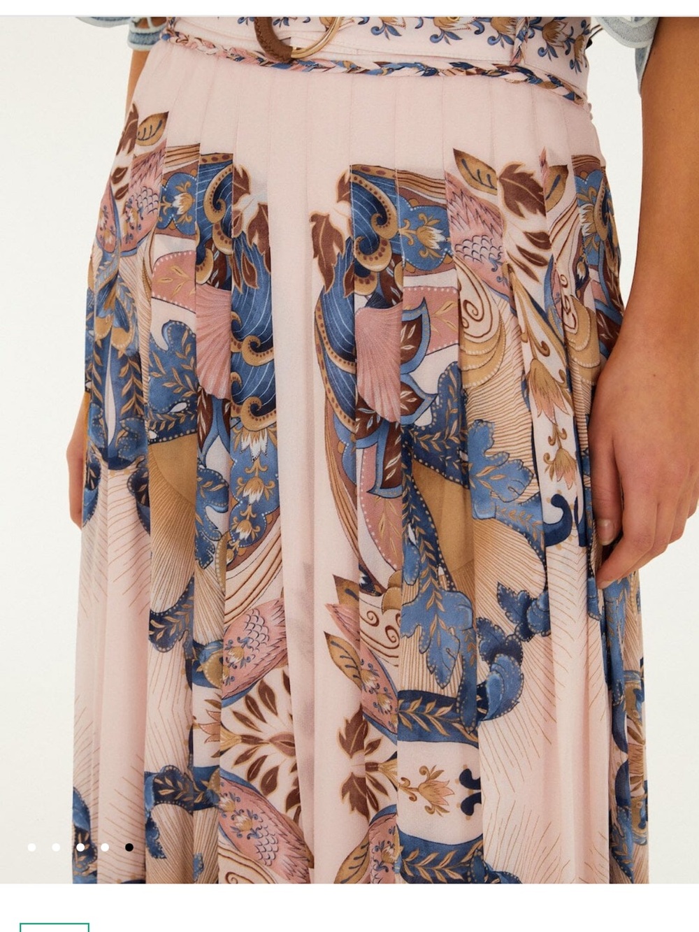 FARM Rio Pink Pleated Maxi Skirt with Shell themed Blue and Brown Floral Panels - Picture 3 of 4